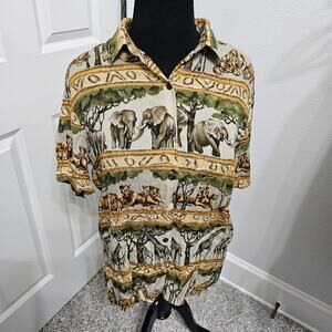 Alfred Dunner Vintage Safari Animal Print Tiger Zebra Elephant Button Up Size 14